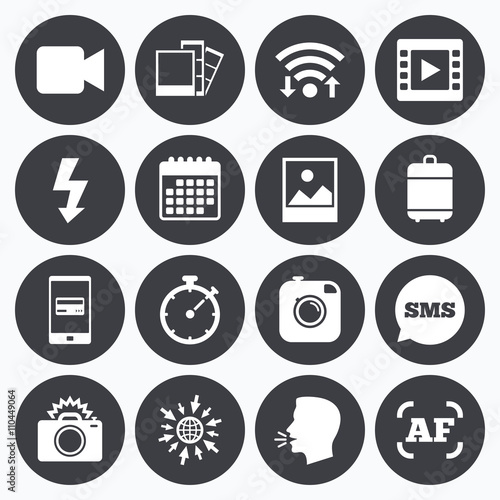 Photo, video icons. Camera, photos and frame.