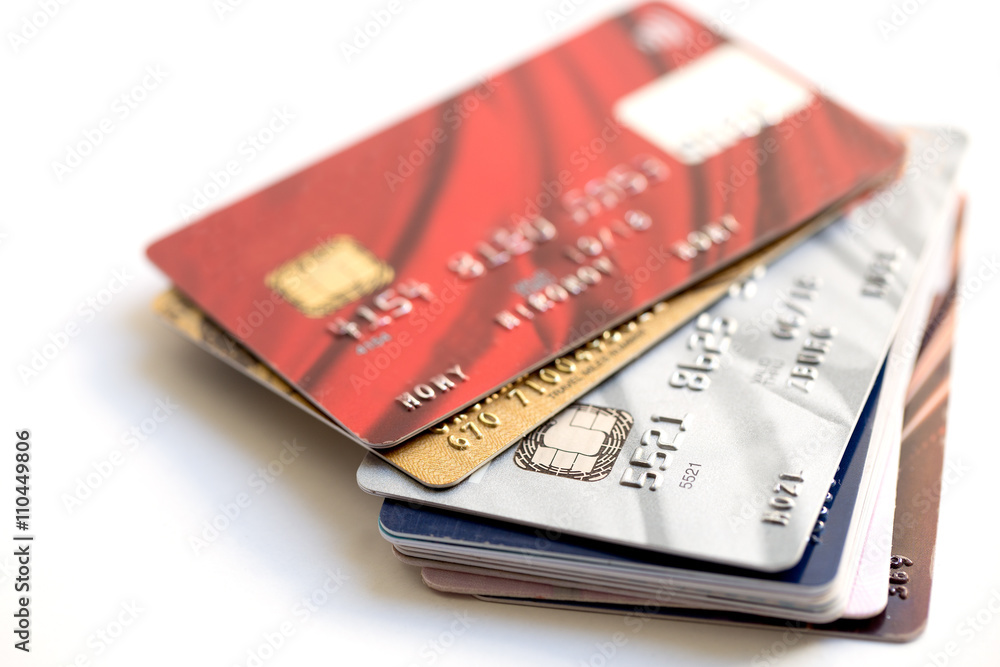 stack of credit cards on white background stack of credit cards on white background