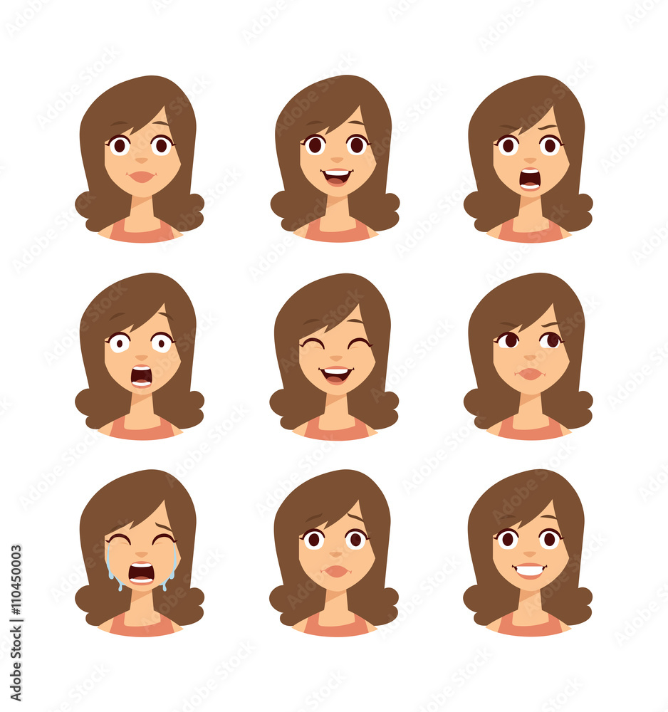 Woman emoji face vector icons.