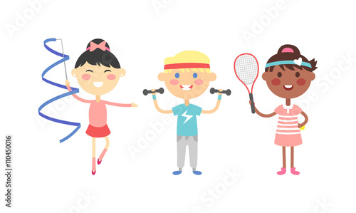 Sport kids vector illustration.