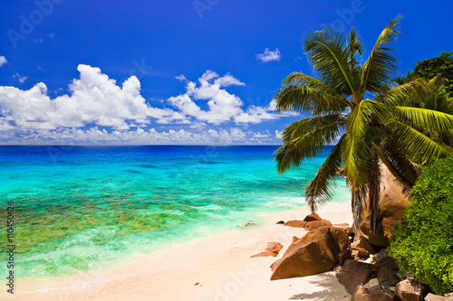 Tropical beach at island La Digue, Seychelles
