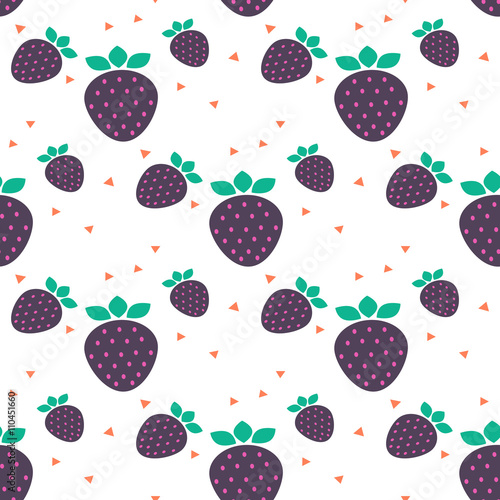 Strawberry violet seamless vector pattern with dots and triangles.
