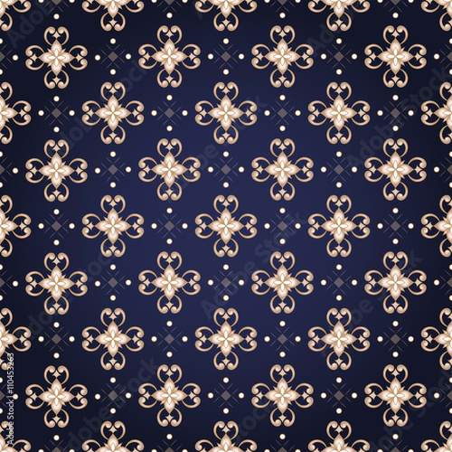 Decorative gold seamless texture on a dark blue.