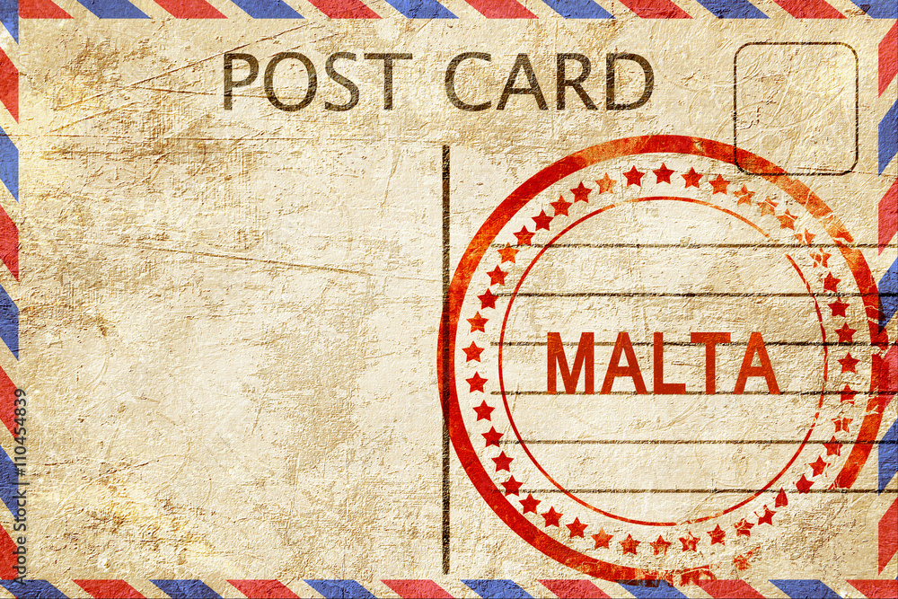 Fototapeta premium Malta, vintage postcard with a rough rubber stamp