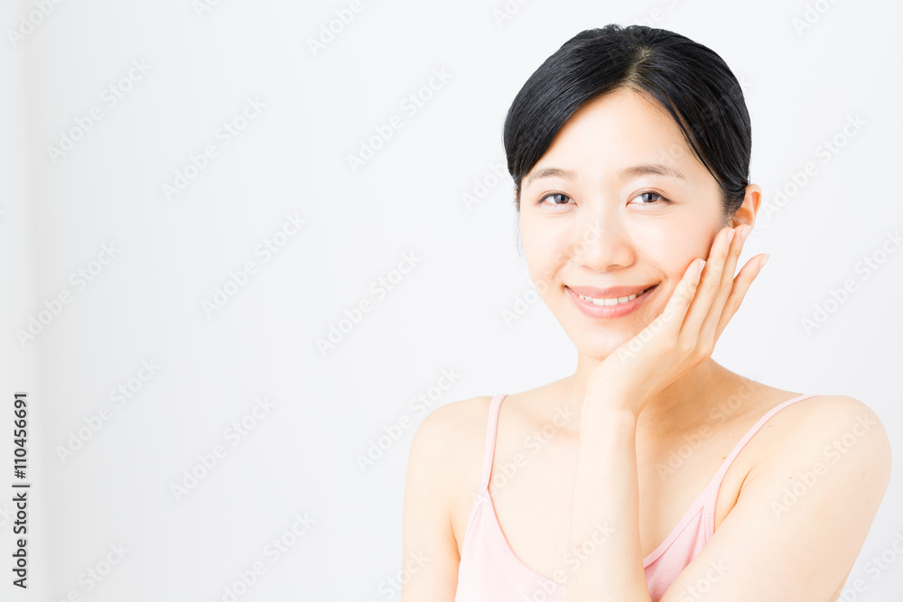 attractive asian woman skincare image on white background attractive asian woman skincare image on white background