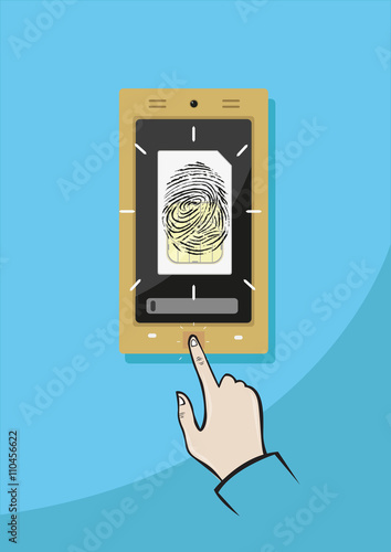 Sim Card Fingerprint Registration. Editable Clip Art.
