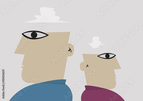 Two man stand back to back. Editable Clip Art.
