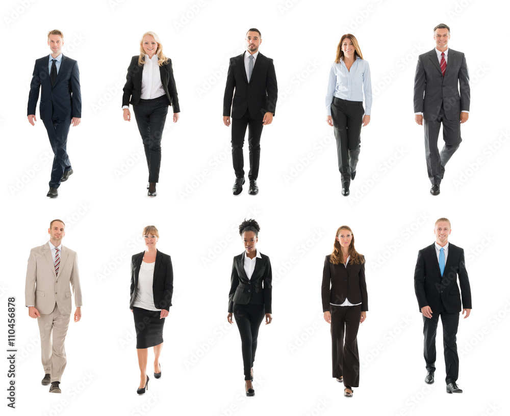 Businesspeople Walking Over White Background Businesspeople Walking Over White Background