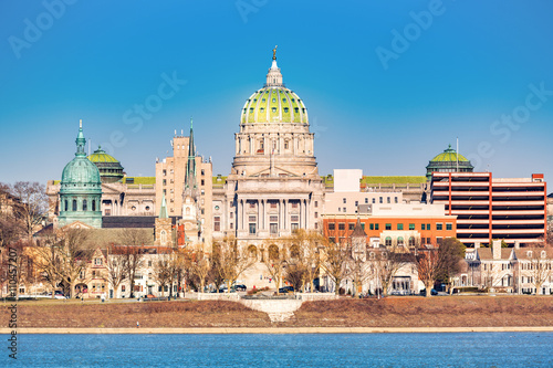 Harrisburg capitol building viewed from across Susquehanna river. Harrisburg is the state capital of Pennsylvania photo