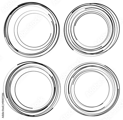 Random concentric circles. Set of 4 elements. abstract monochrom