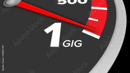 A hypothetical bandwidth meter measuring Internet speeds up to 1 Gbps. With optional luma matte.	