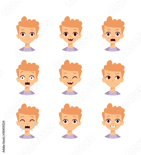 Boy emotions face vector illustration.