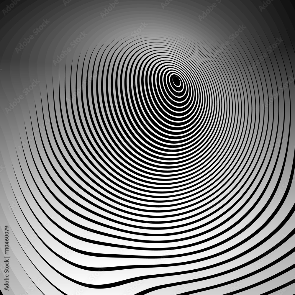 Fototapeta Concentric shapes with deformation effect. Abstract grayscale gr
