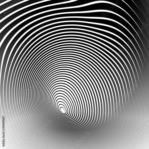 Concentric shapes with deformation effect. Abstract grayscale gr