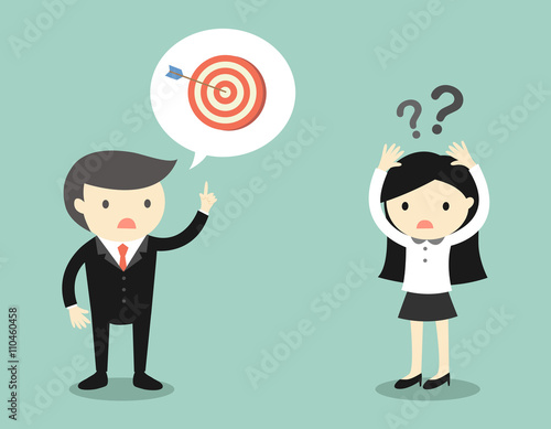 Business concept, Boss talking with business woman about target but she is confused. Vector illustration.