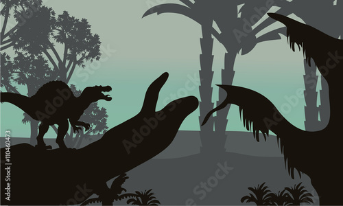 spinosaurus in forest scenery silhouette