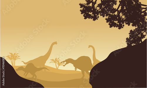 Silhouette of Brachiosaurus and spinosaurus