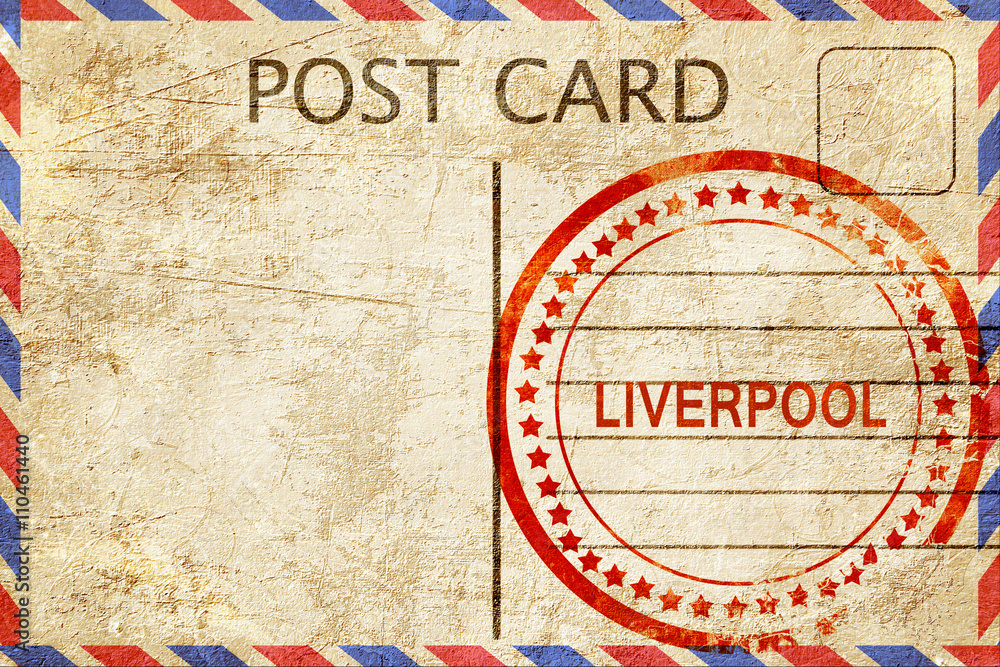 Fototapeta premium Liverpool, vintage postcard with a rough rubber stamp