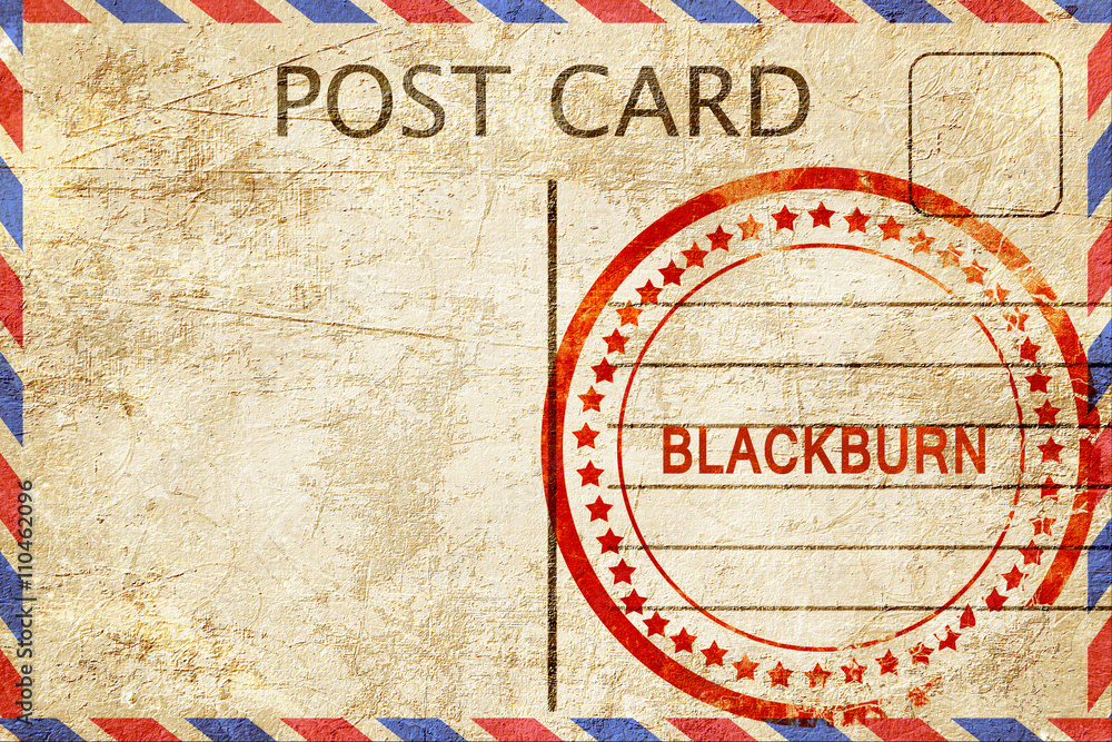 Fototapeta premium Blackburn, vintage postcard with a rough rubber stamp