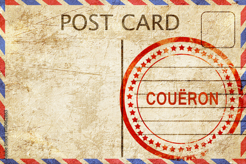 coueron, vintage postcard with a rough rubber stamp