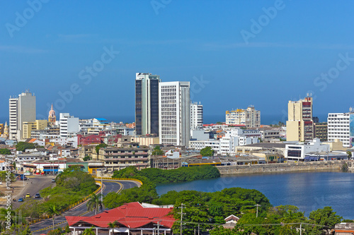 Cartagena walled city, Colombia. Panoramic view on the walled city with Caribbean Sea on horizon. © avmedved