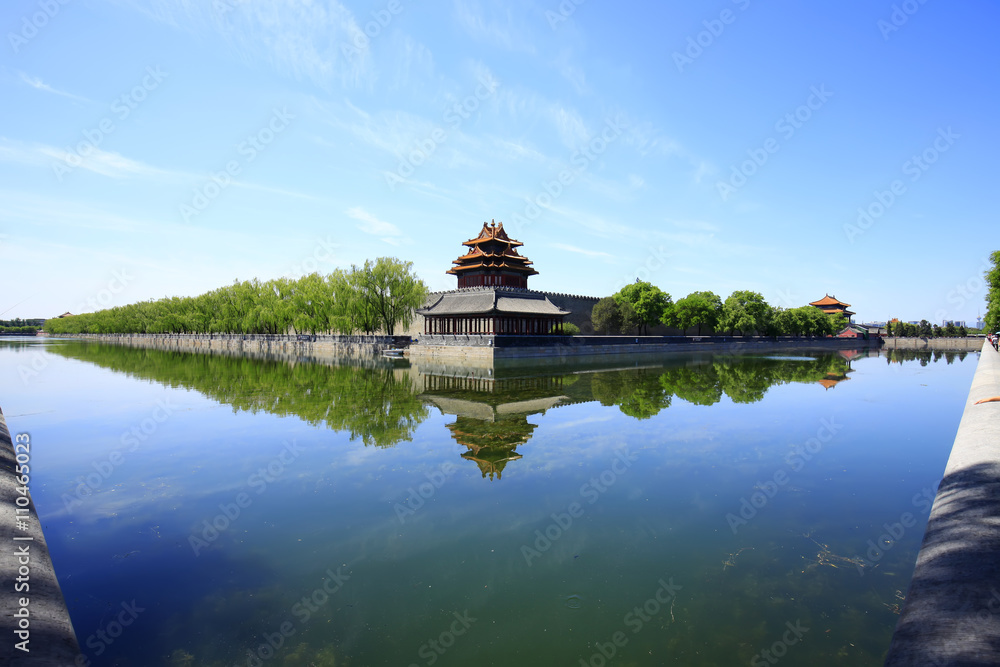 The Forbidden City turrets,under the blue sky white clouds The Forbidden City turrets,under the blue sky white clouds