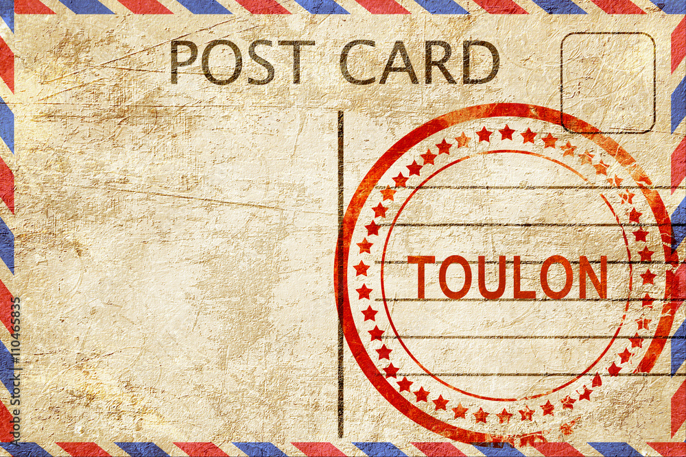 Fototapeta premium toulon, vintage postcard with a rough rubber stamp