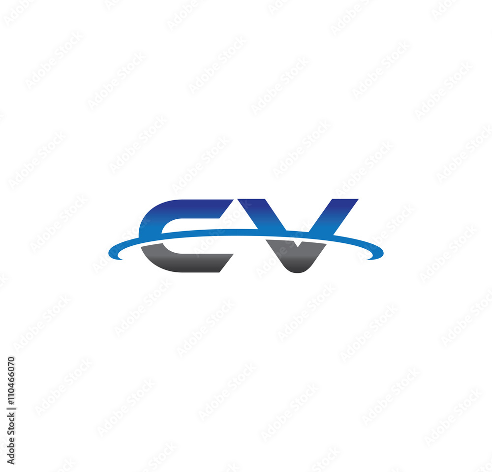 cv alphabet with swoosh grey and blue