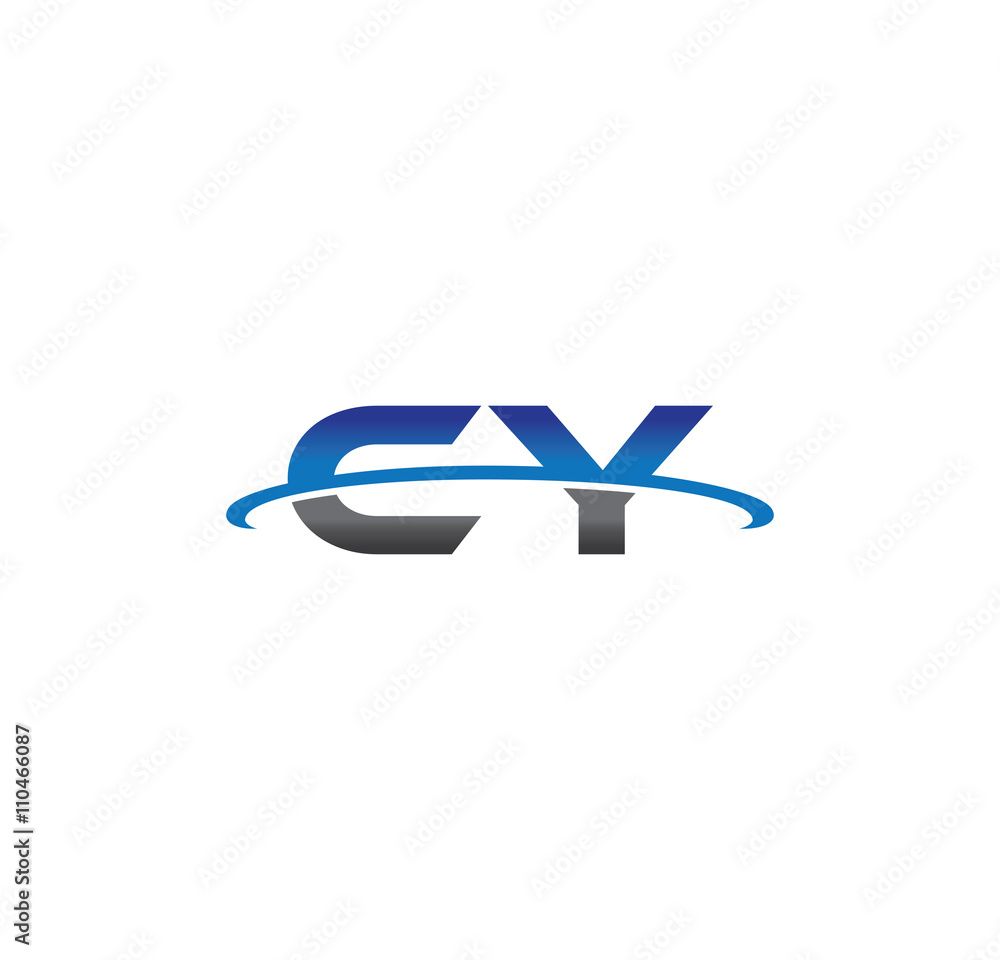 cy alphabet with swoosh grey and blue cy alphabet with swoosh grey and blue