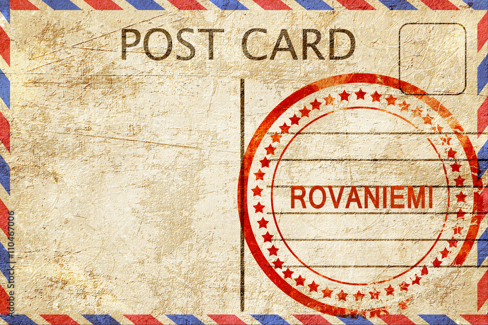 Fototapeta premium Rovaniemi, vintage postcard with a rough rubber stamp