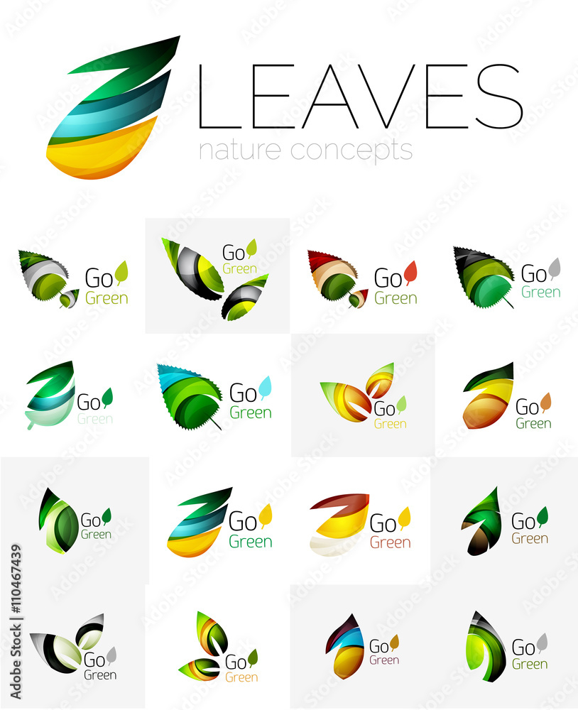 Futuristic design eco leaf logo set Futuristic design eco leaf logo set