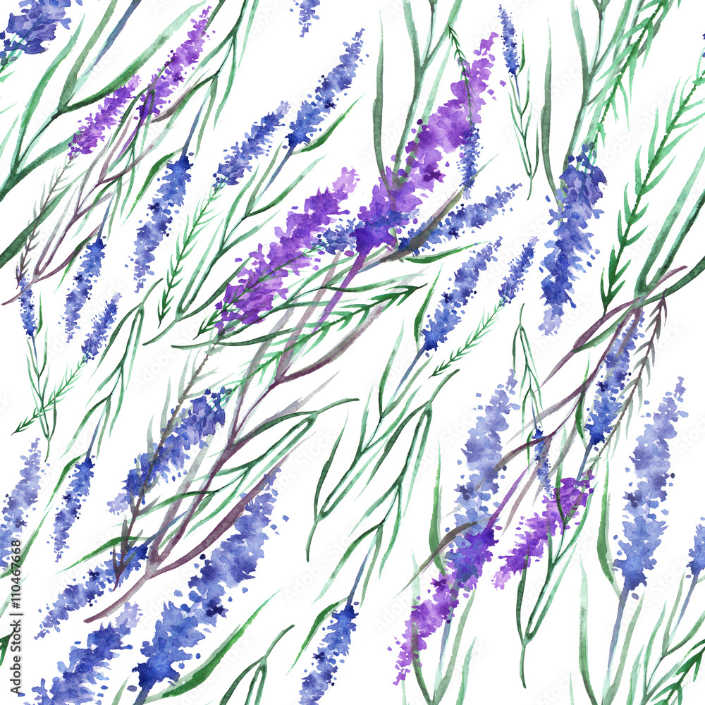 Seamless vintage pattern, lavender flowers in watercolor 