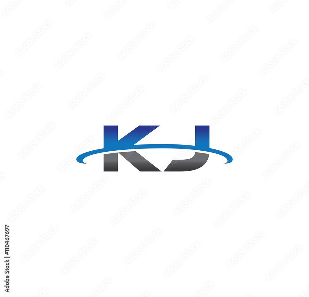 kj alphabet with swoosh grey and blue