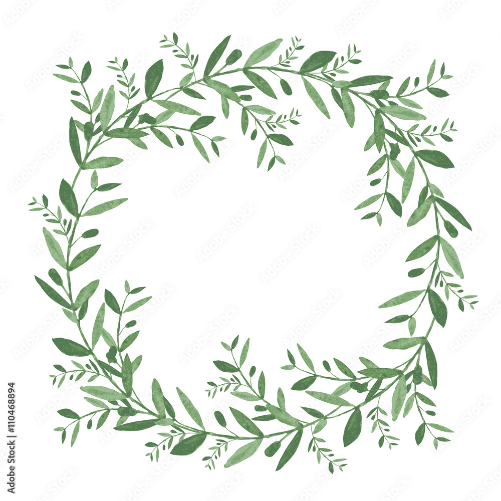 Watercolor olive wreath. Isolated vector illustration on white background