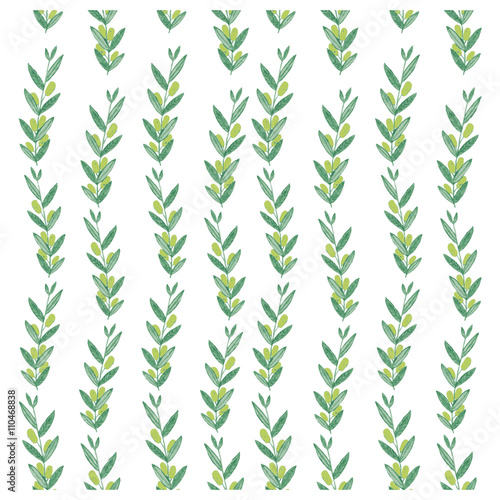 Vector watercolor pattern with olive branches. © BooblGum