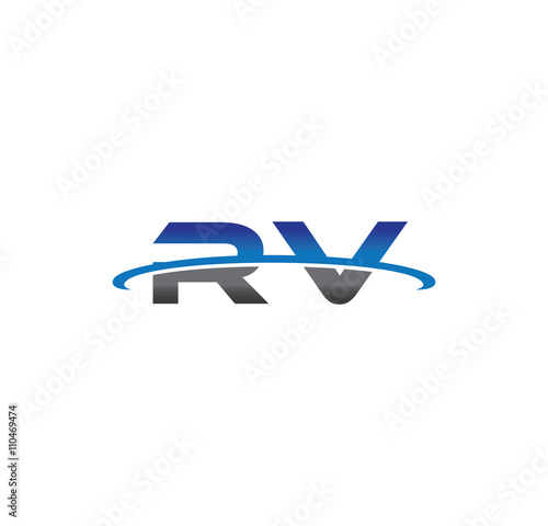 rv alphabet with swoosh grey and blue