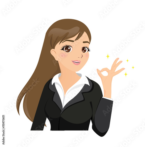 Vector cartoon of beautiful businesswoman making ok sign