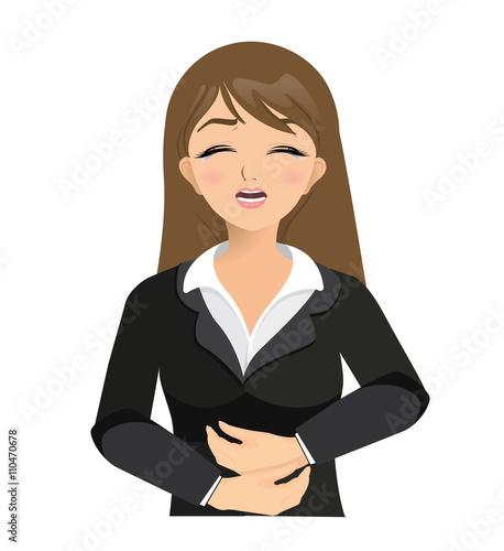 Vector of Businesswoman suffering from terrible stomachache pain 
