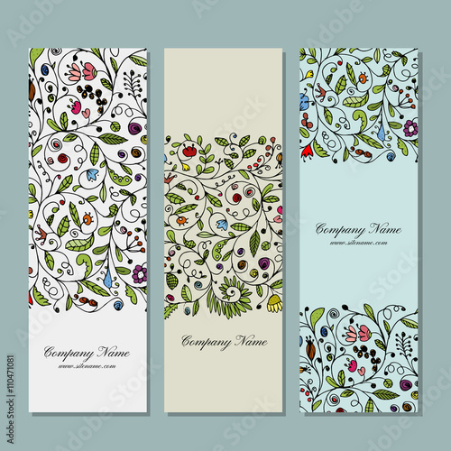 Business cards, floral banners design