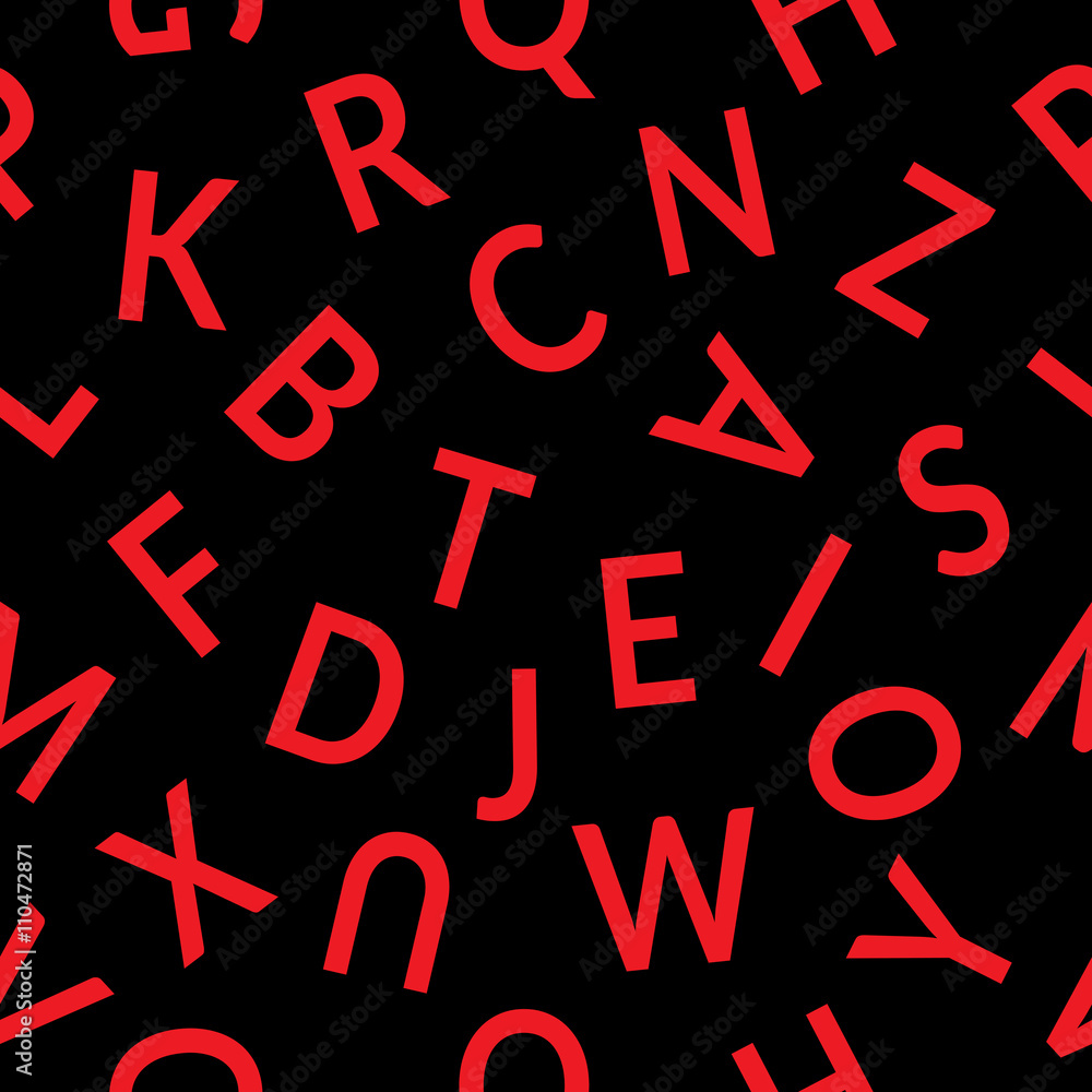 Seamless pattern with letters. Abstract red letters on black background.  Graphic style with alphabet. Stylish alphabet background. For prints,  textiles, wrapping, wallpaper, website, blog etc. VECTOR Stock Vector |  Adobe Stock