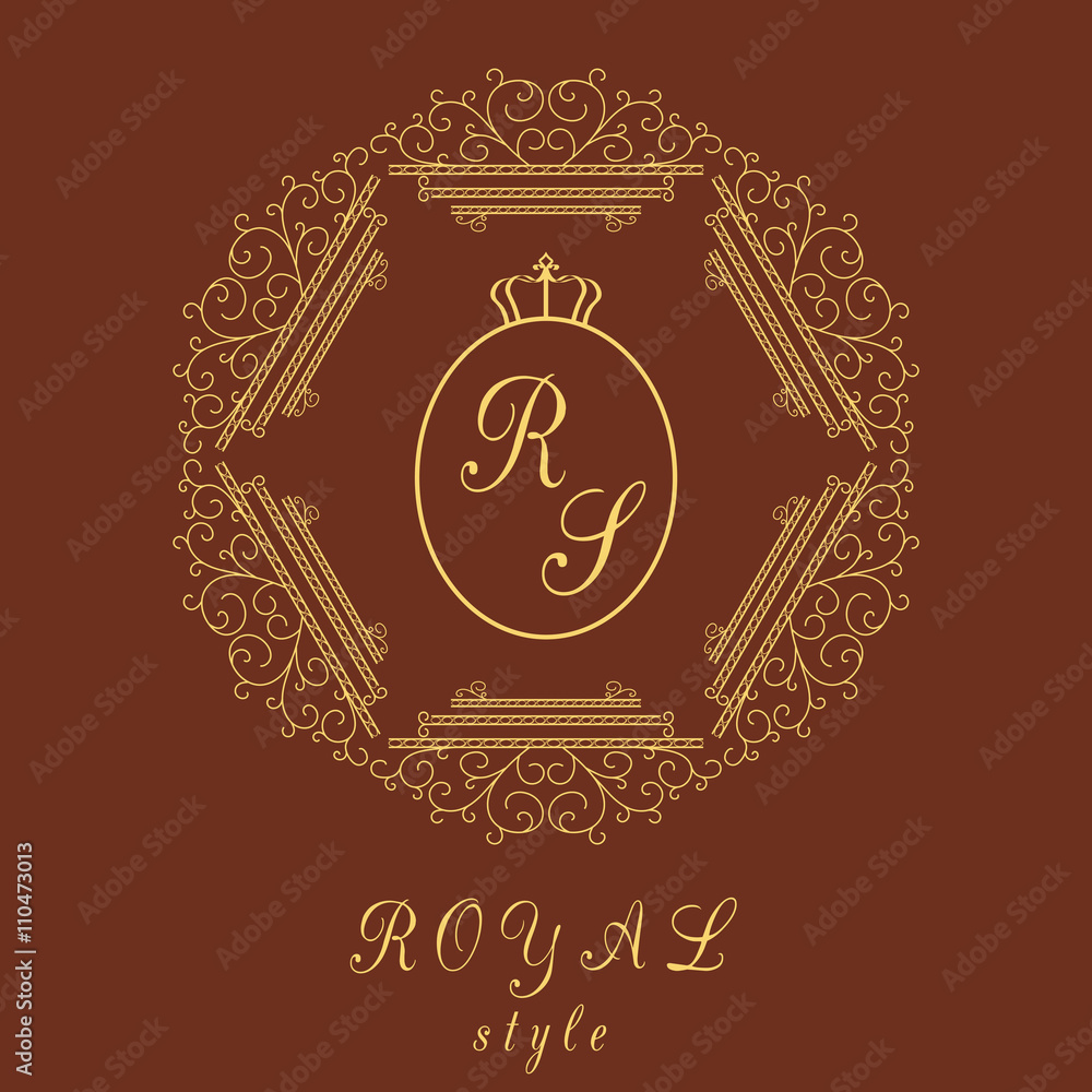 Obraz premium Luxury Logo template flourishes elegant ornament lines. Effect gold. Business sign, identity for Restaurant, Royalty, Boutique, Cafe, Hotel, Heraldic, Jewelry, Fashion and other vector illustration.