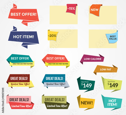 Promotional Badges and Sale Tags in Paper Style. Promotional badges and sale tags for your designs, such us for online shop, email newsletter or email marketing, web banner, print ad, etc.