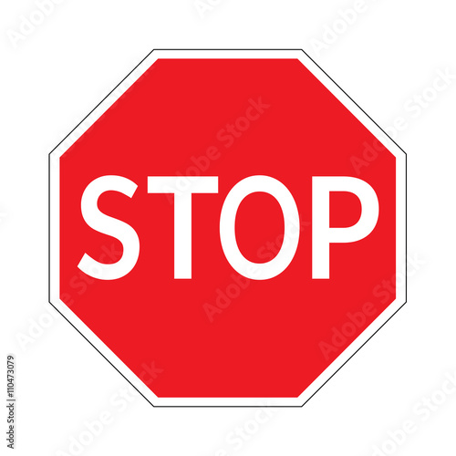 STOP. Traffic stop sign on pure white. Red octagonal stop sign for prohibited activities. Vector illustration - you can simply change color and size