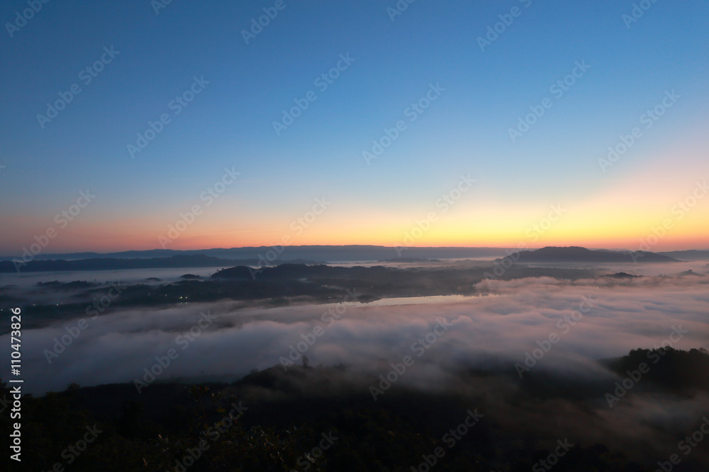 Great views of Sunrise with mountains and cloud.