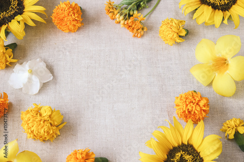 Yellow flowers summer copy space background