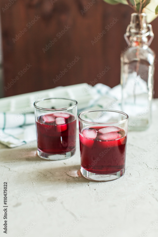two glasses of fruit drink blackcurrant two glasses of fruit drink blackcurrant