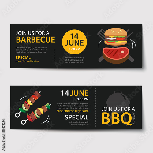 barbecue invitation party template flat design set