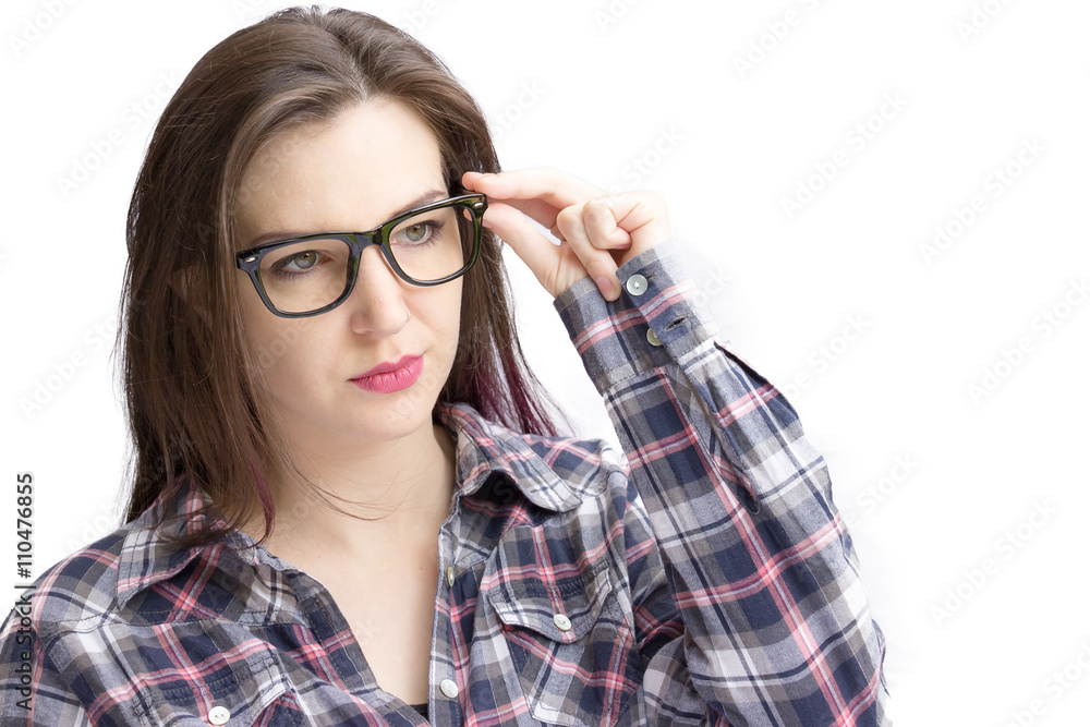 Pretty lady wearing dark rimmed glasses