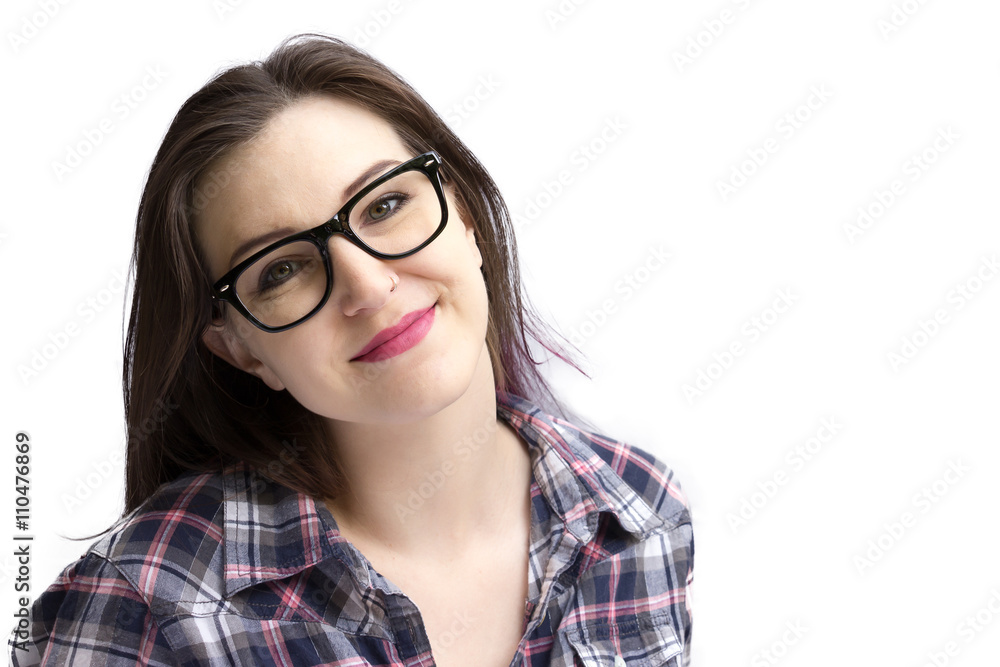 Pretty lady wearing dark rimmed glasses