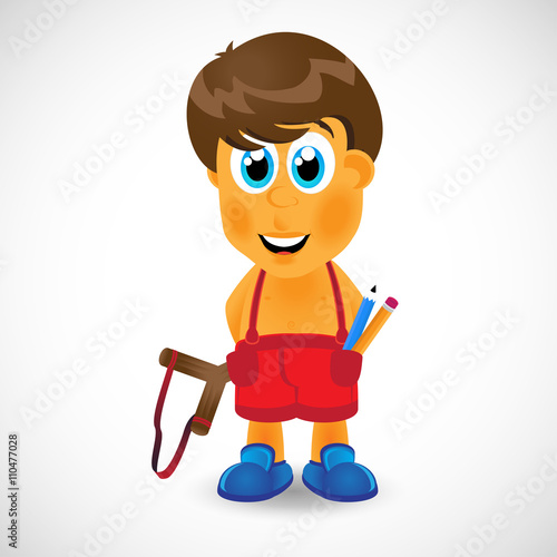 Naughty boy with slingshot